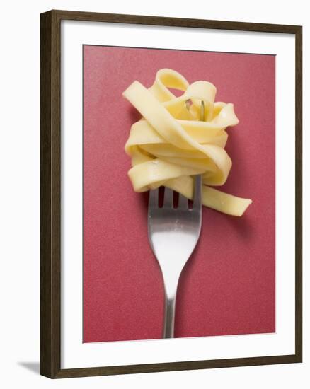 Cooked Ribbon Pasta on a Fork-null-Framed Photographic Print