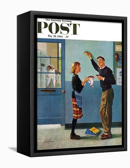 "Cookie Tester," Saturday Evening Post Cover, May 28, 1960-George Hughes-Framed Stretched Canvas