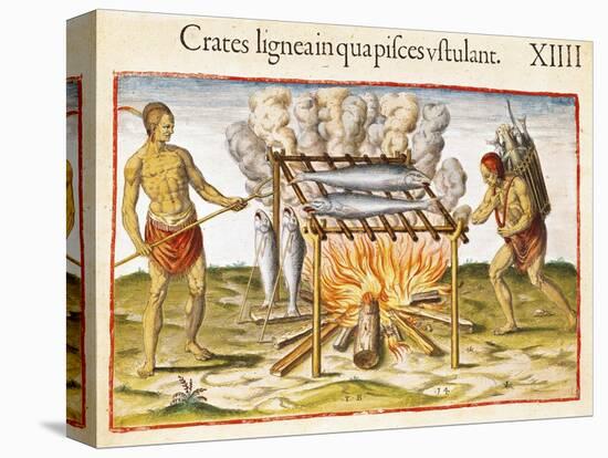 Cooking Fish, from "Admiranda Narratio...", 1585-88-John White-Stretched Canvas