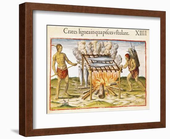 Cooking Fish, from "Admiranda Narratio...", 1585-88-John White-Framed Giclee Print
