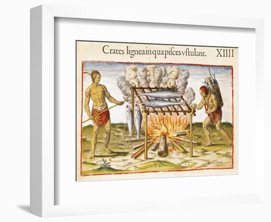 Cooking Fish, from "Admiranda Narratio...", 1585-88-John White-Framed Giclee Print