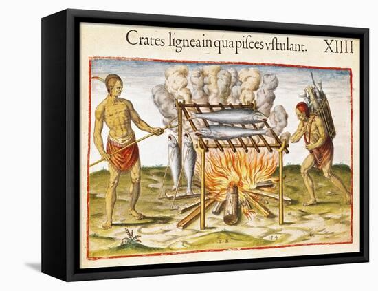 Cooking Fish, from "Admiranda Narratio...", 1585-88-John White-Framed Stretched Canvas