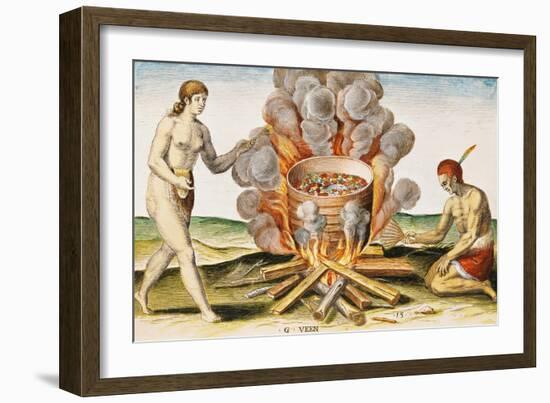 Cooking Food in a Terracotta Pot, from "Admiranda Narratio... "-John White-Framed Giclee Print