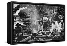 Cooking on a Raft, Paraguay, 1911-null-Framed Stretched Canvas