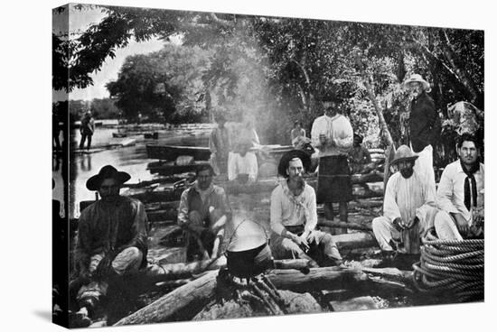 Cooking on a Raft, Paraguay, 1911-null-Stretched Canvas