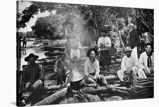 Cooking on a Raft, Paraguay, 1911-null-Stretched Canvas