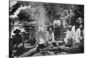 Cooking on a Raft, Paraguay, 1911-null-Stretched Canvas