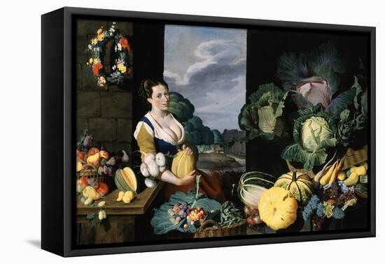 Cookmaid with Still Life of Vegetables and Fruit-Sir Nathaniel Bacon-Framed Stretched Canvas