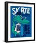 Cool, Cute Monster Crocodiles Character. Skate, Skateboard-braingraph-Framed Art Print