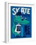 Cool, Cute Monster Crocodiles Character. Skate, Skateboard-braingraph-Framed Art Print