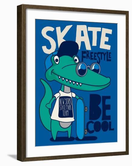 Cool, Cute Monster Crocodiles Character. Skate, Skateboard-braingraph-Framed Art Print