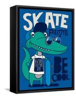 Cool, Cute Monster Crocodiles Character. Skate, Skateboard-braingraph-Framed Stretched Canvas