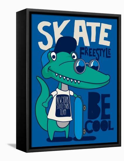 Cool, Cute Monster Crocodiles Character. Skate, Skateboard-braingraph-Framed Stretched Canvas