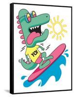 Cool, Cute Monster Crocodiles Character. Surfer, Surf, Surfboard-braingraph-Framed Stretched Canvas