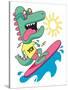 Cool, Cute Monster Crocodiles Character. Surfer, Surf, Surfboard-braingraph-Stretched Canvas