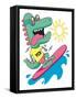 Cool, Cute Monster Crocodiles Character. Surfer, Surf, Surfboard-braingraph-Framed Stretched Canvas