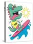 Cool, Cute Monster Crocodiles Character. Surfer, Surf, Surfboard-braingraph-Stretched Canvas