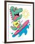 Cool, Cute Monster Crocodiles Character. Surfer, Surf, Surfboard-braingraph-Framed Art Print