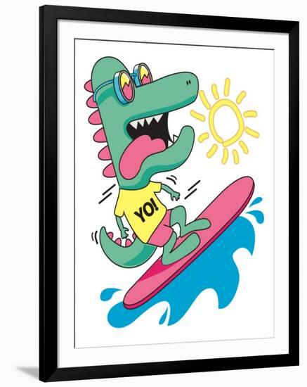 Cool, Cute Monster Crocodiles Character. Surfer, Surf, Surfboard-braingraph-Framed Art Print