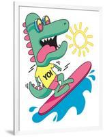 Cool, Cute Monster Crocodiles Character. Surfer, Surf, Surfboard-braingraph-Framed Art Print