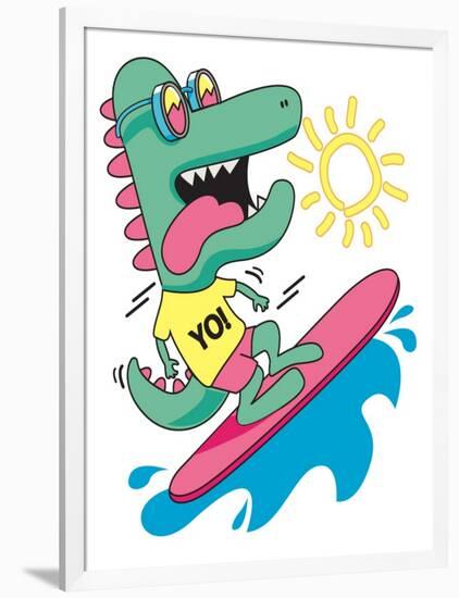 Cool, Cute Monster Crocodiles Character. Surfer, Surf, Surfboard-braingraph-Framed Art Print