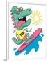 Cool, Cute Monster Crocodiles Character. Surfer, Surf, Surfboard-braingraph-Framed Art Print