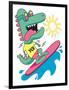 Cool, Cute Monster Crocodiles Character. Surfer, Surf, Surfboard-braingraph-Framed Art Print