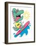 Cool, Cute Monster Crocodiles Character. Surfer, Surf, Surfboard-braingraph-Framed Art Print