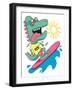 Cool, Cute Monster Crocodiles Character. Surfer, Surf, Surfboard-braingraph-Framed Art Print