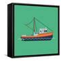 Cool Flat Design Fishing Boat Seaway Transportation Web Icon | Fishing Vessel Decorative Graphic De-Mascha Tace-Framed Stretched Canvas