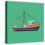 Cool Flat Design Fishing Boat Seaway Transportation Web Icon | Fishing Vessel Decorative Graphic De-Mascha Tace-Stretched Canvas