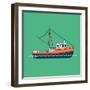 Cool Flat Design Fishing Boat Seaway Transportation Web Icon | Fishing Vessel Decorative Graphic De-Mascha Tace-Framed Art Print