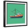 Cool Flat Design Fishing Boat Seaway Transportation Web Icon | Fishing Vessel Decorative Graphic De-Mascha Tace-Framed Art Print