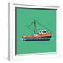 Cool Flat Design Fishing Boat Seaway Transportation Web Icon | Fishing Vessel Decorative Graphic De-Mascha Tace-Framed Art Print