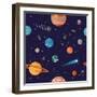 Cool Galaxy Planets and Stars Space Vector Flat Seamless Pattern with Earth, Moon, Venus, Mars, Jup-Mascha Tace-Framed Art Print