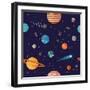 Cool Galaxy Planets and Stars Space Vector Flat Seamless Pattern with Earth, Moon, Venus, Mars, Jup-Mascha Tace-Framed Art Print