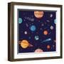 Cool Galaxy Planets and Stars Space Vector Flat Seamless Pattern with Earth, Moon, Venus, Mars, Jup-Mascha Tace-Framed Art Print