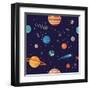 Cool Galaxy Planets and Stars Space Vector Flat Seamless Pattern with Earth, Moon, Venus, Mars, Jup-Mascha Tace-Framed Art Print