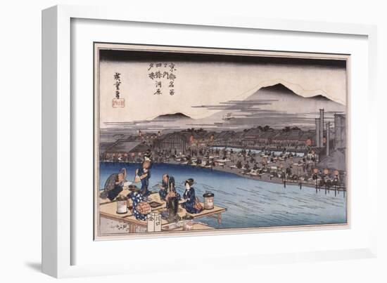 Cool of the Evening at Shijo Riverbed. from the Series 'Famous Places of Kyoto'-Hashiguchi Goyo-Framed Giclee Print