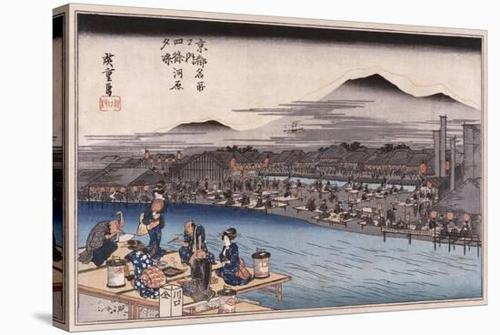 Cool of the Evening at Shijo Riverbed', from the Series 'Famous Places of Kyoto'-Utagawa Hiroshige-Stretched Canvas