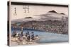 Cool of the Evening at Shijo Riverbed', from the Series 'Famous Places of Kyoto'-Utagawa Hiroshige-Stretched Canvas