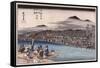 Cool of the Evening at Shijo Riverbed', from the Series 'Famous Places of Kyoto'-Utagawa Hiroshige-Framed Stretched Canvas