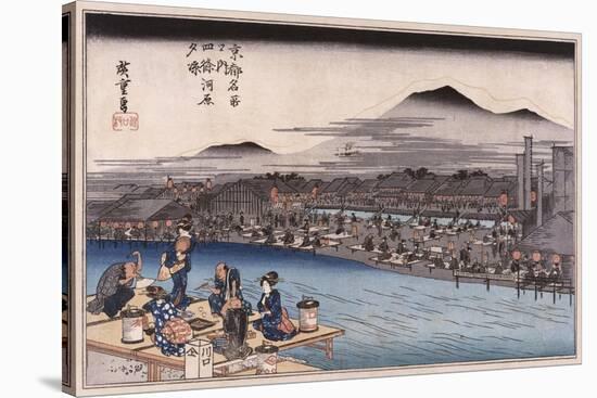 Cool of the Evening at Shijo Riverbed', from the Series 'Famous Places of Kyoto'-Utagawa Hiroshige-Stretched Canvas