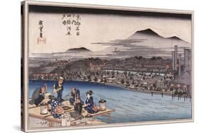 Cool of the Evening at Shijo Riverbed', from the Series 'Famous Places of Kyoto'-Utagawa Hiroshige-Stretched Canvas