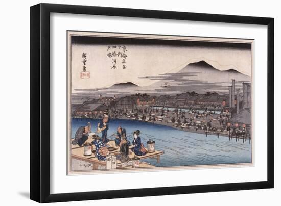 Cool of the Evening at Shijo Riverbed', from the Series 'Famous Places of Kyoto'-Utagawa Hiroshige-Framed Giclee Print
