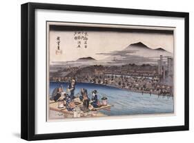 Cool of the Evening at Shijo Riverbed', from the Series 'Famous Places of Kyoto'-Utagawa Hiroshige-Framed Premium Giclee Print