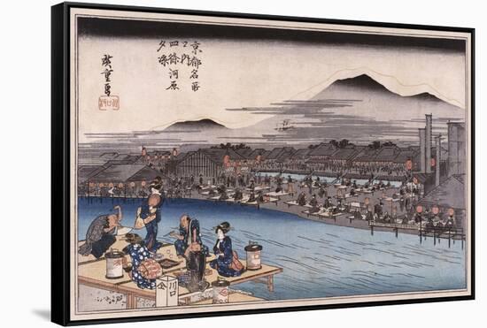 Cool of the Evening at Shijo Riverbed', from the Series 'Famous Places of Kyoto'-Utagawa Hiroshige-Framed Stretched Canvas