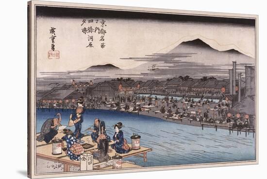 Cool of the Evening at Shijo Riverbed', from the Series 'Famous Places of Kyoto'-Utagawa Hiroshige-Stretched Canvas