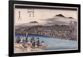 Cool of the Evening at Shijo Riverbed', from the Series 'Famous Places of Kyoto'-Utagawa Hiroshige-Framed Giclee Print