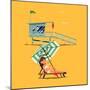 Cool Vector Background on Summer Beach Resort Vacation Relax Time with Lifeguard Tower and Woman On-Mascha Tace-Mounted Art Print